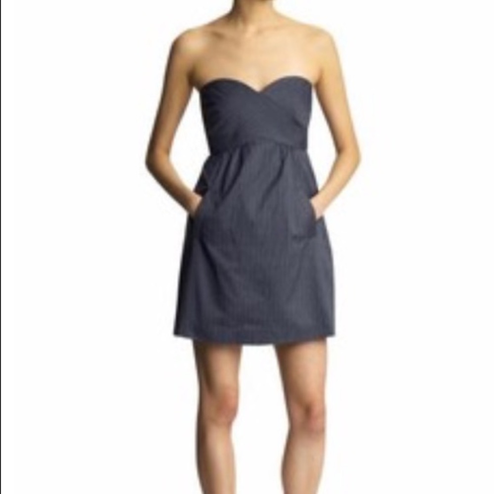 Tibi Strapless navy pinstripe dress